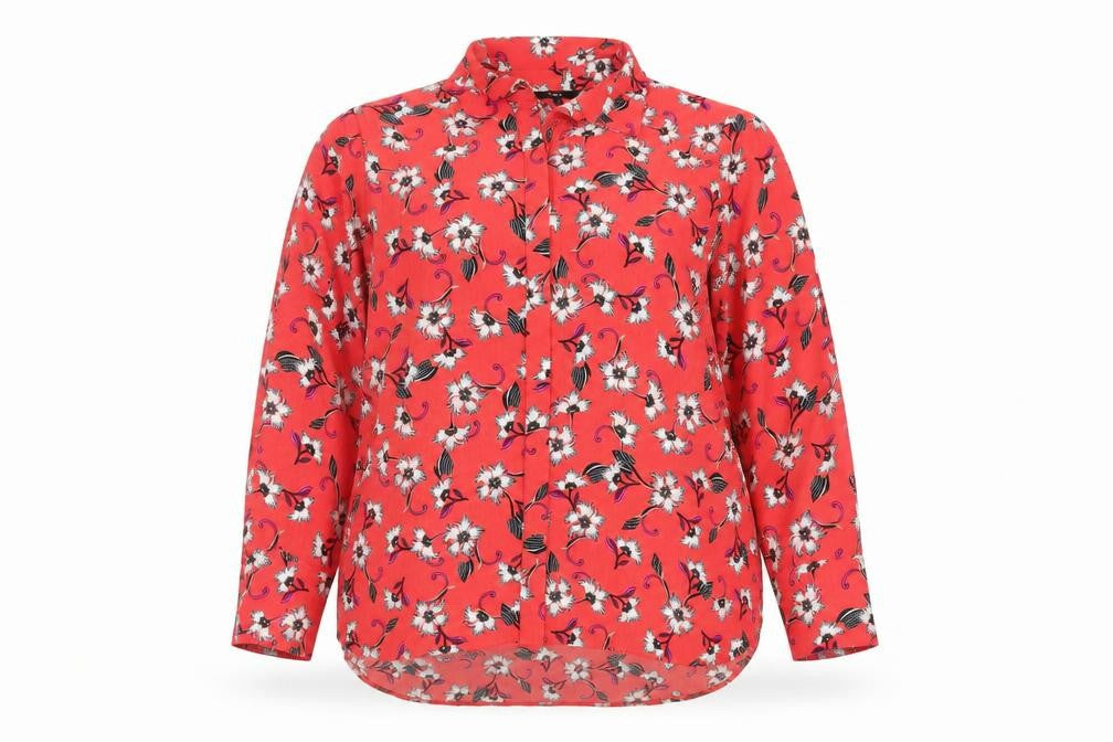 Next Womens Red Floral Polyester Basic Button-Up Size 18 Collared