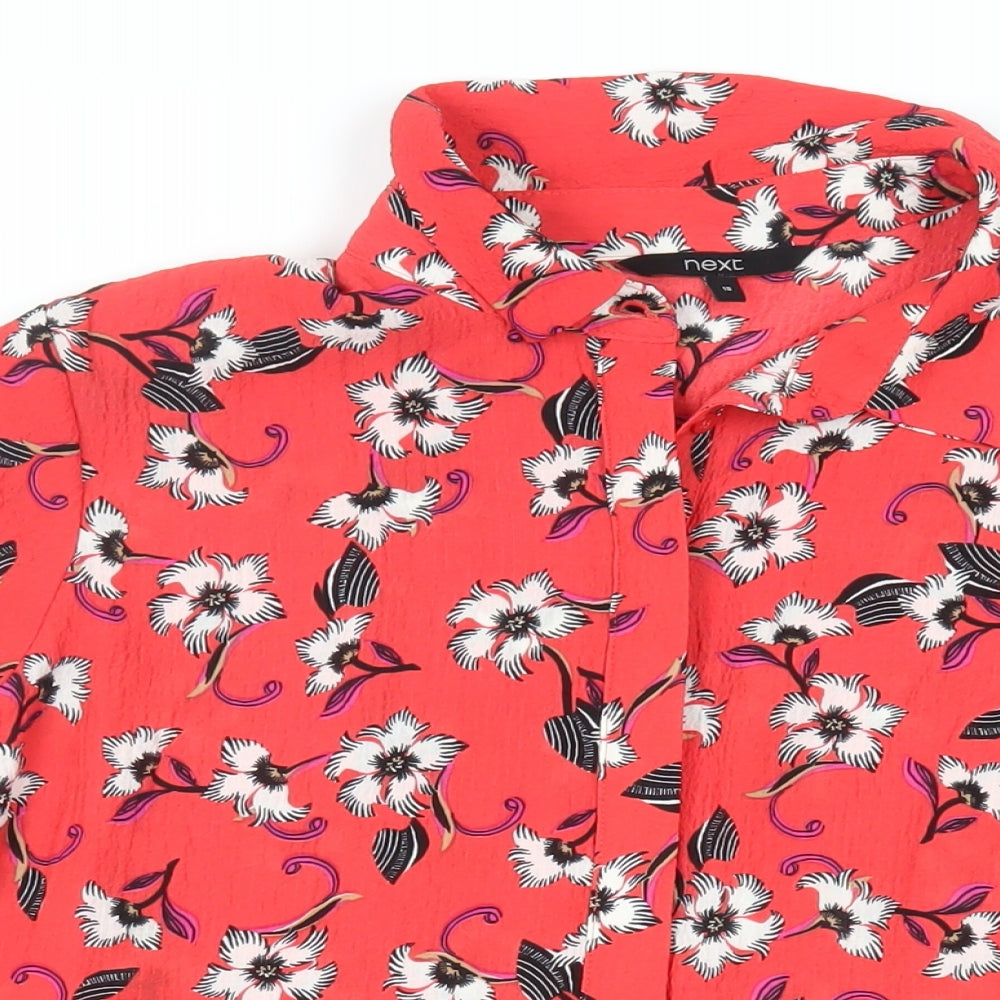 NEXT Womens Red Floral Polyester Basic Button-Up Size 18 Collared