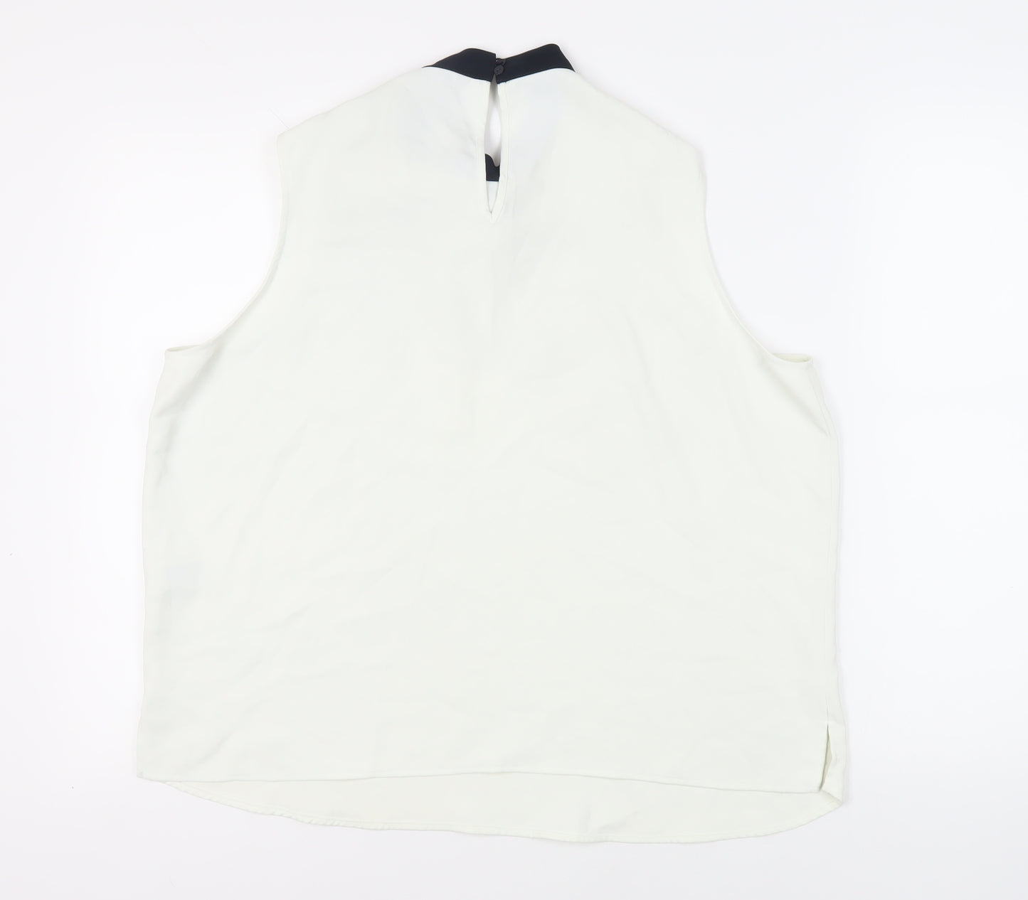 Marks and Spencer Womens White Polyester Basic Blouse Size 18 Round Neck - Tie Neck