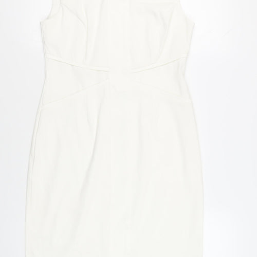 Connected Apparel Womens White Polyester Pencil Dress Size 8 Boat Neck Zip