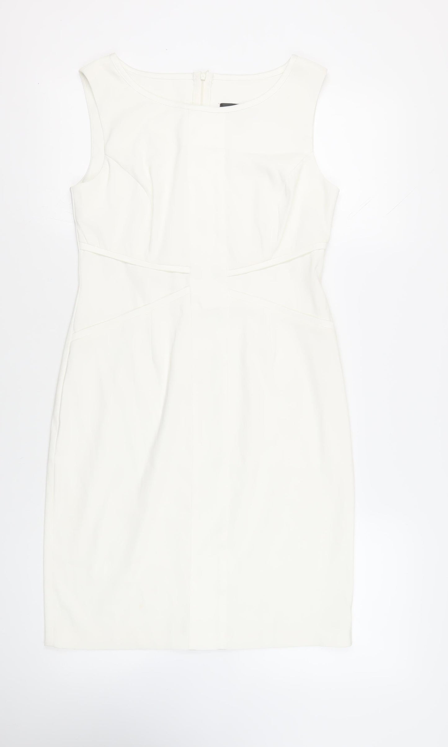 Connected Apparel Womens White Polyester Pencil Dress Size 8 Boat Neck Zip