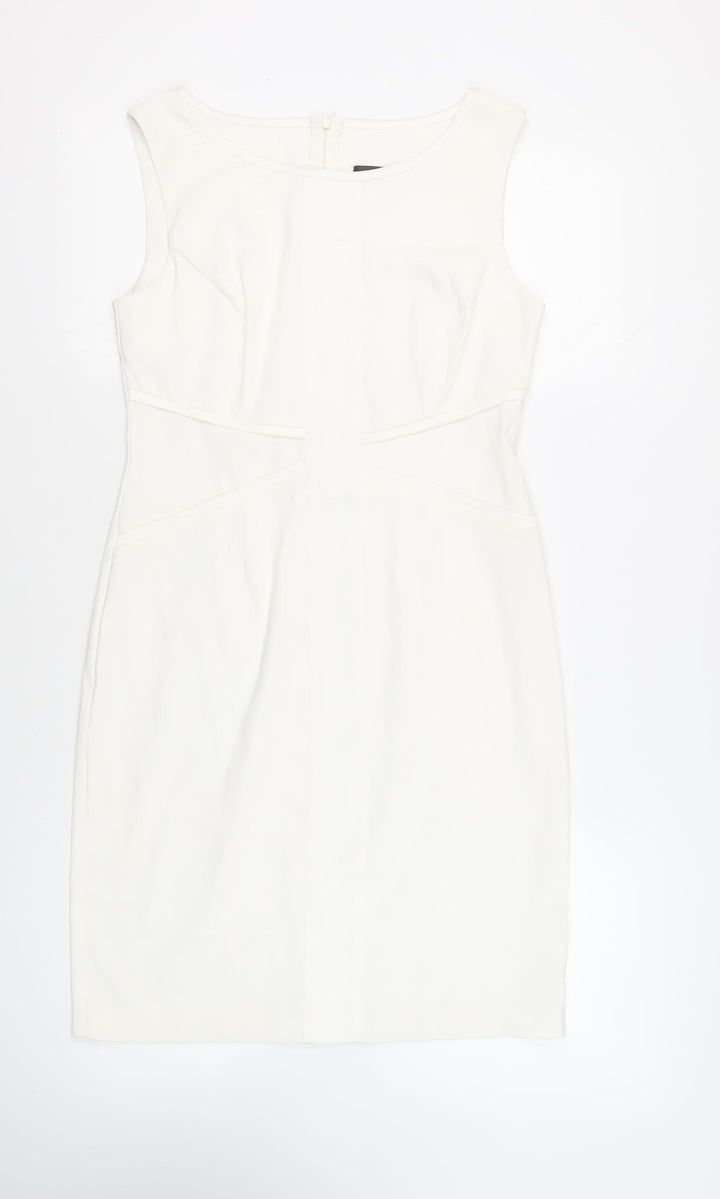 Connected Apparel Womens White Polyester Pencil Dress Size 8 Boat Neck Zip