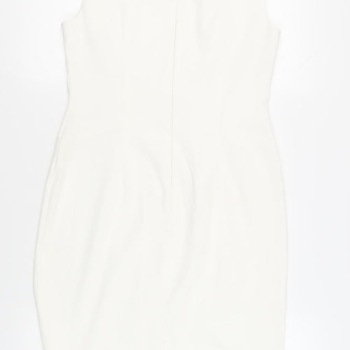 Connected Apparel Womens White Polyester Pencil Dress Size 8 Boat Neck Zip
