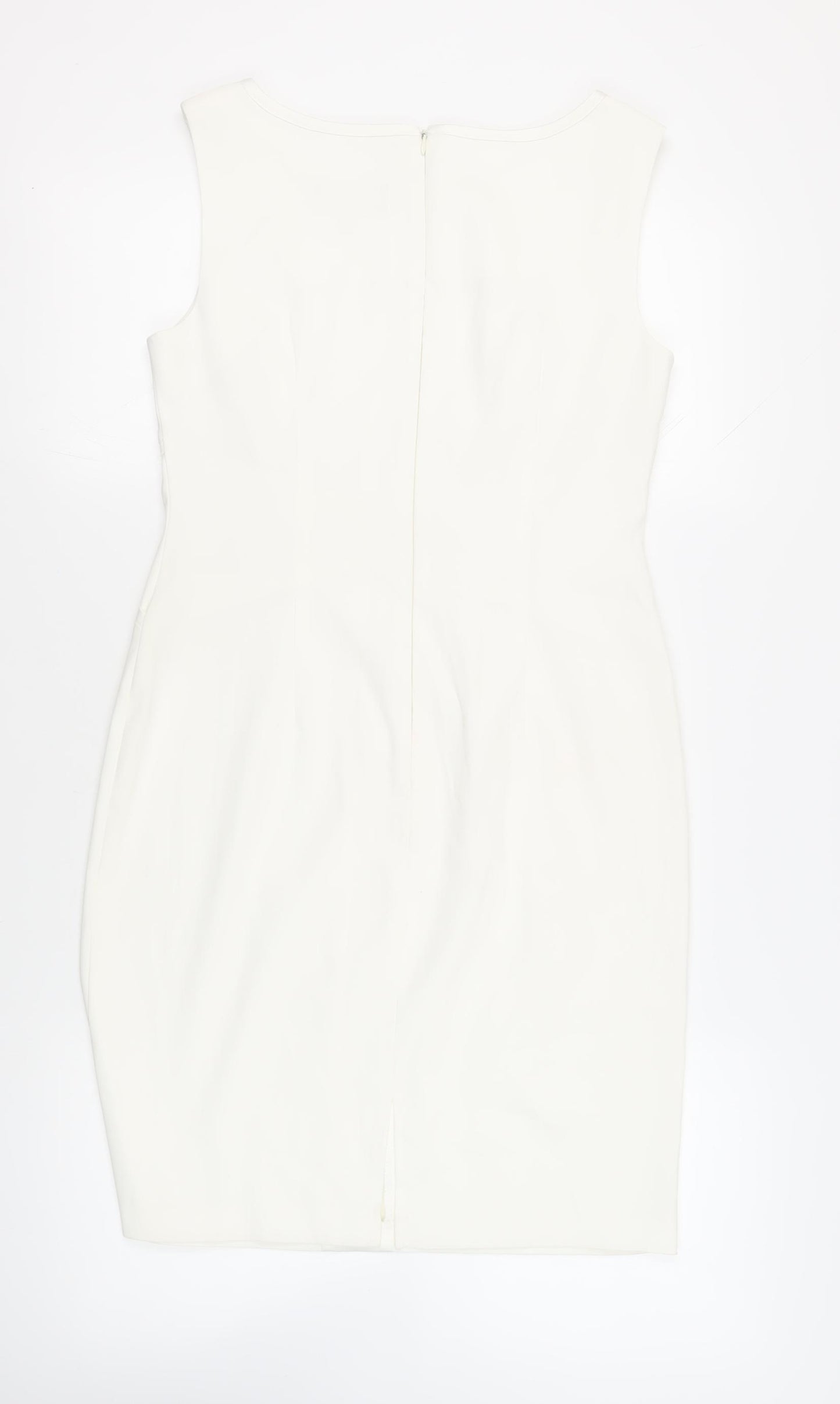 Connected Apparel Womens White Polyester Pencil Dress Size 8 Boat Neck Zip
