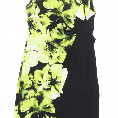 Debenhams Womens Black Floral Polyester Pencil Dress Size 14 Boat Neck Pullover