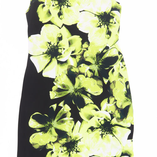 Debenhams Womens Black Floral Polyester Pencil Dress Size 14 Boat Neck Pullover