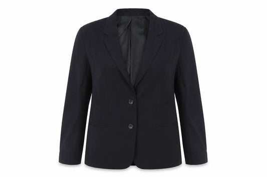 Front view of Disley women’s black jacket blazer, size UK 12, button