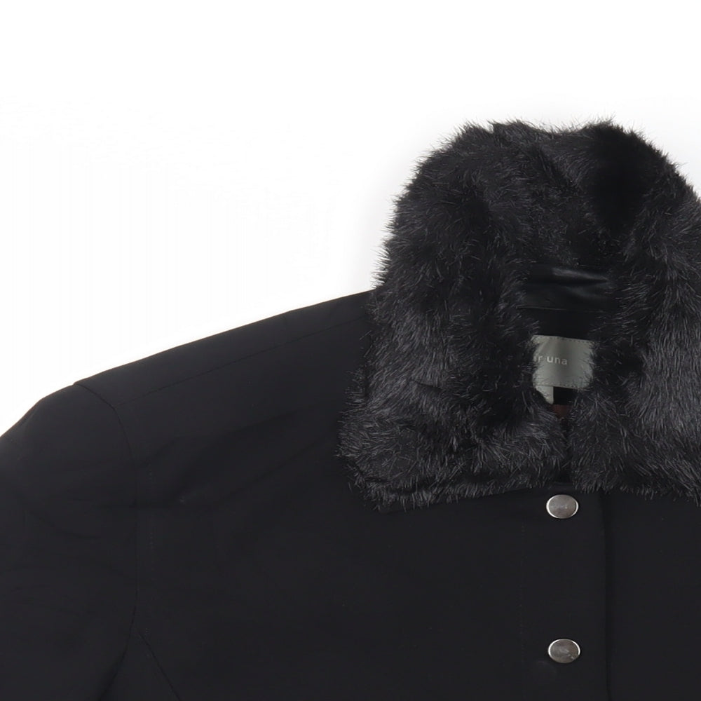 Per Una Womens Black Jacket Size 16 Snap - Faux Fur Collar