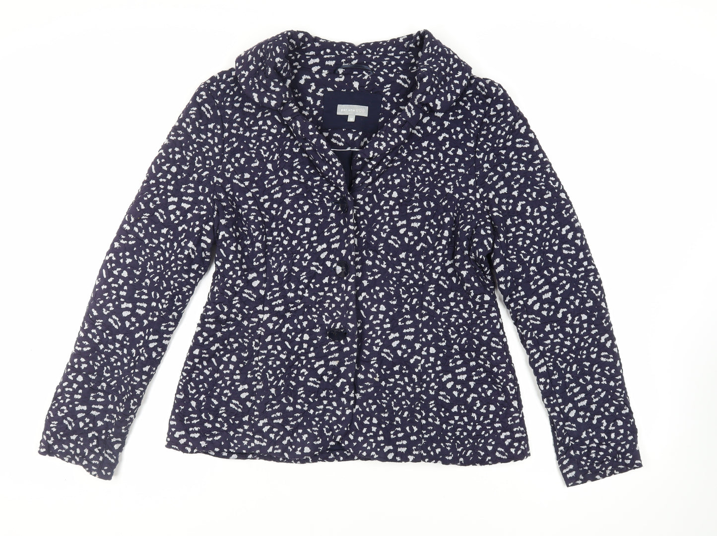 Per Una Womens Blue Geometric Jacket Blazer Size 16 Button - Textured