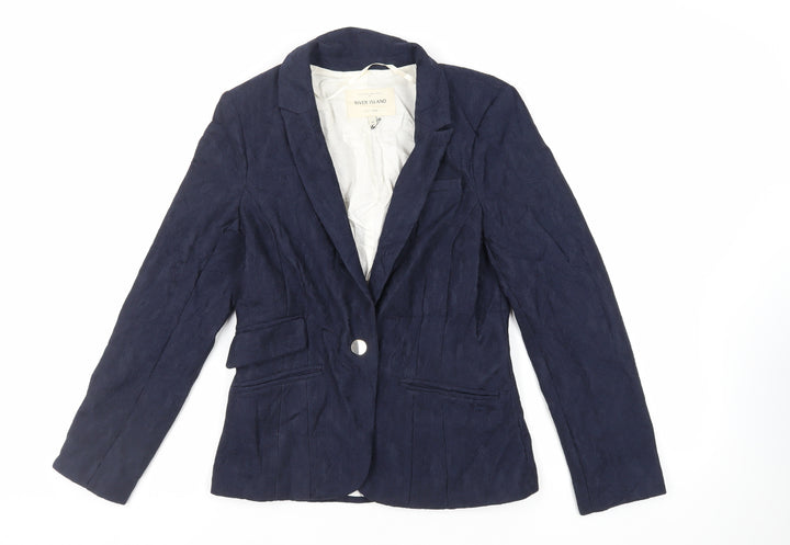 River Island Womens Blue Jacket Blazer Size 12 Button - Textured