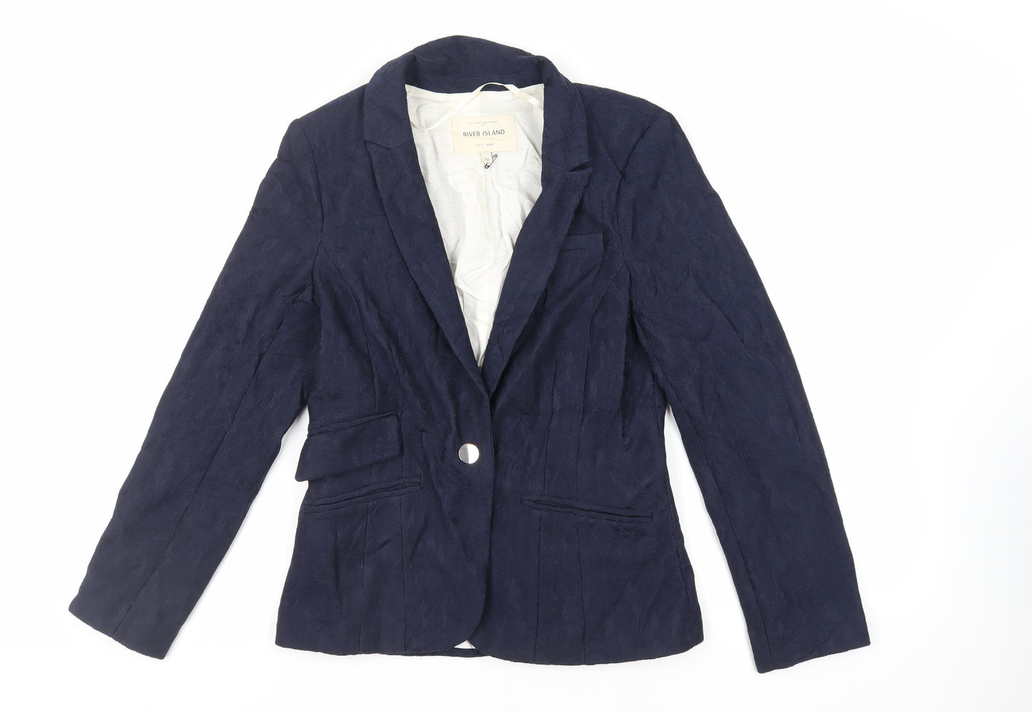 River Island Womens Blue Jacket Blazer Size 12 Button - Textured