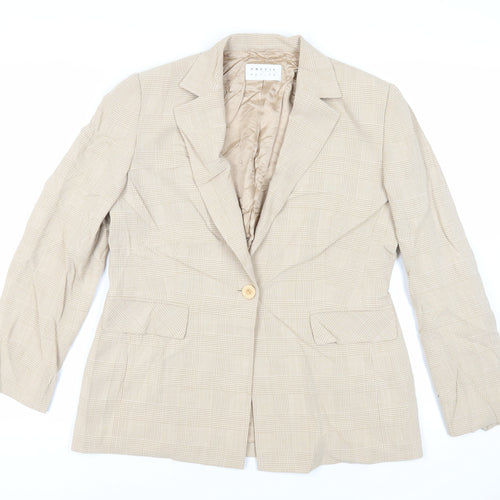 Precis Petite Womens Beige Plaid Jacket Blazer Size 14 Button