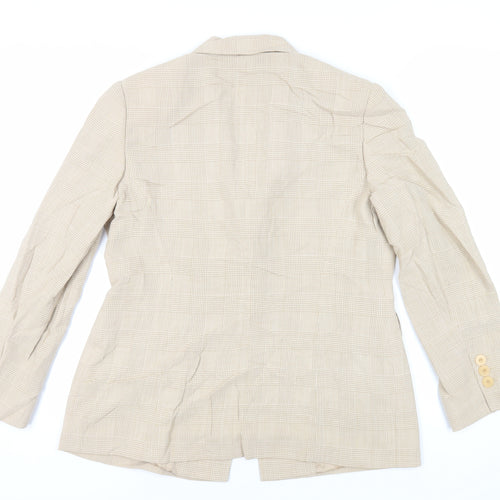 Precis Petite Womens Beige Plaid Jacket Blazer Size 14 Button