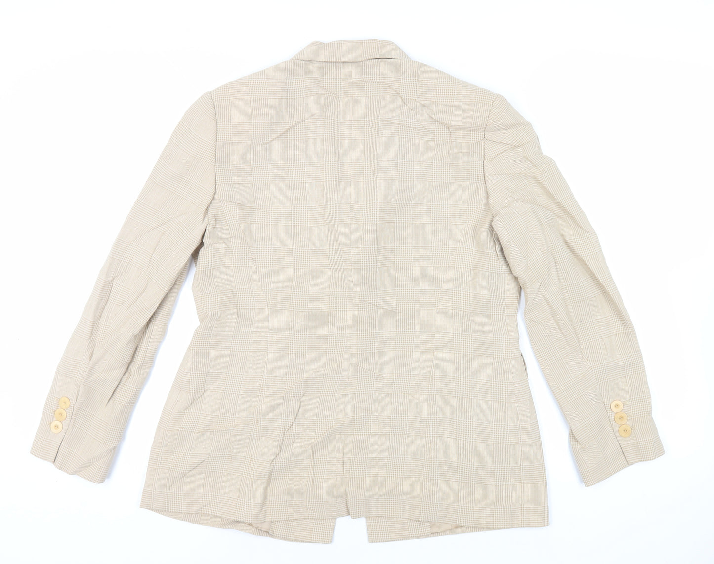 Precis Petite Womens Beige Plaid Jacket Blazer Size 14 Button