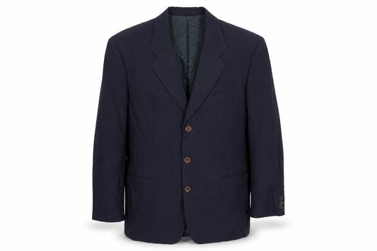 Front view of St Michael men’s blue wool jacket suit jacket, size 38, regular - vintage