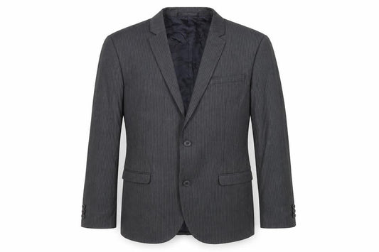 Front view of Next men’s grey striped polyester jacket suit jacket, size 38, regular