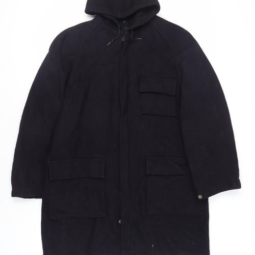 Richman Brothers Mens Black Overcoat Coat Size M Zip - Vintage Hooded