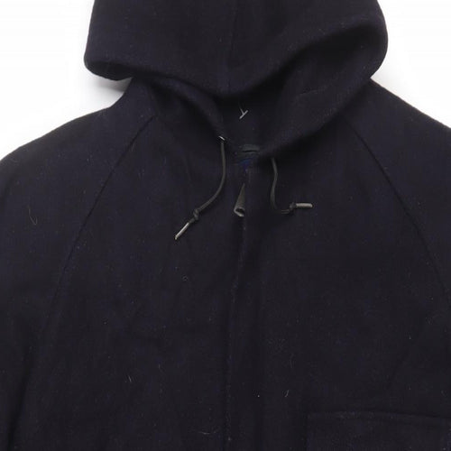 Richman Brothers Mens Black Overcoat Coat Size M Zip - Vintage Hooded