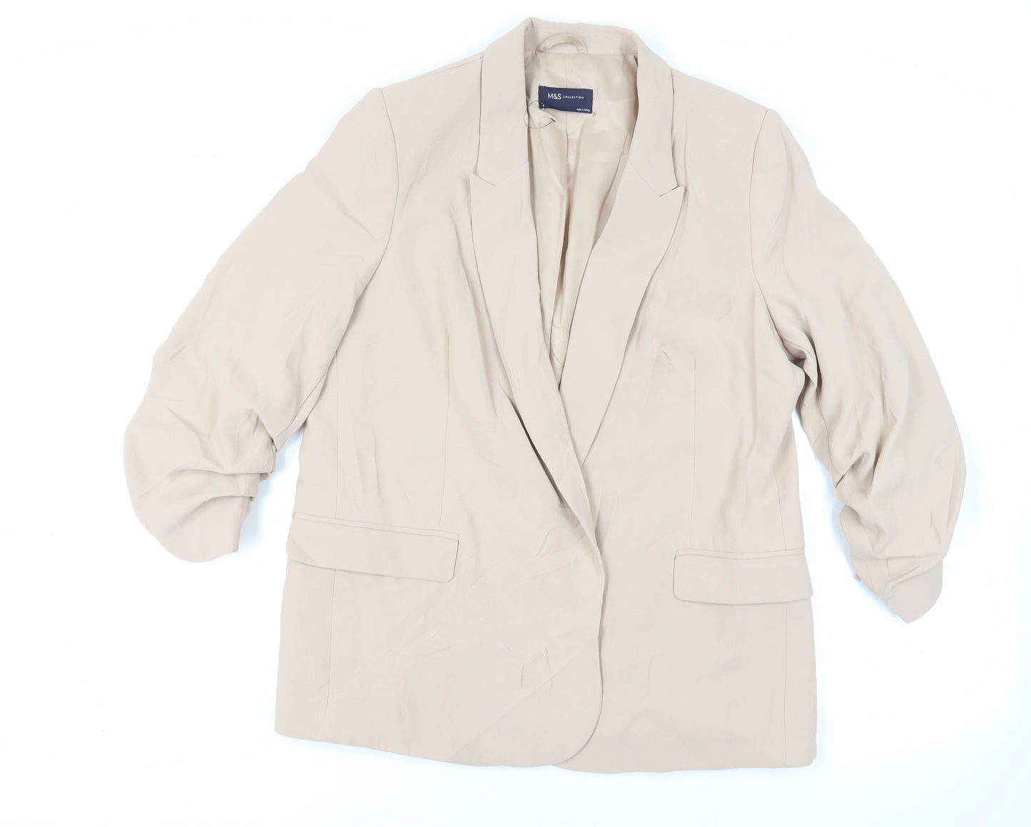 Marks and Spencer Womens Beige Jacket Blazer Size 16 - Open Ruched Sleeve
