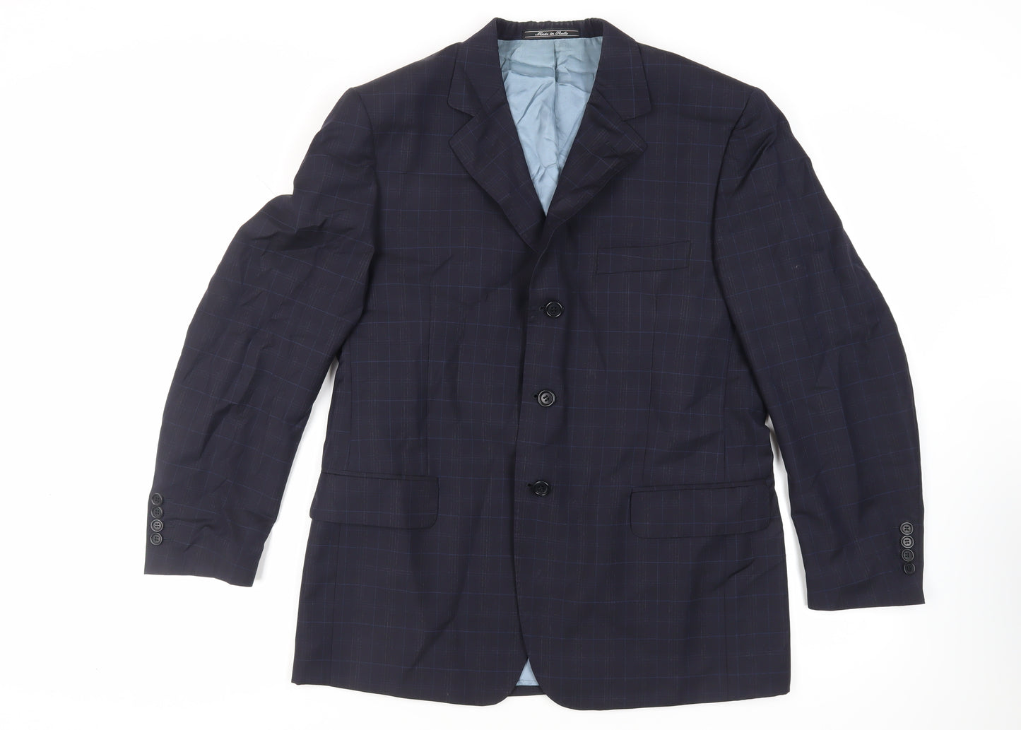 Jaeger Mens Blue Striped Wool Jacket Suit Jacket Size 42 Regular