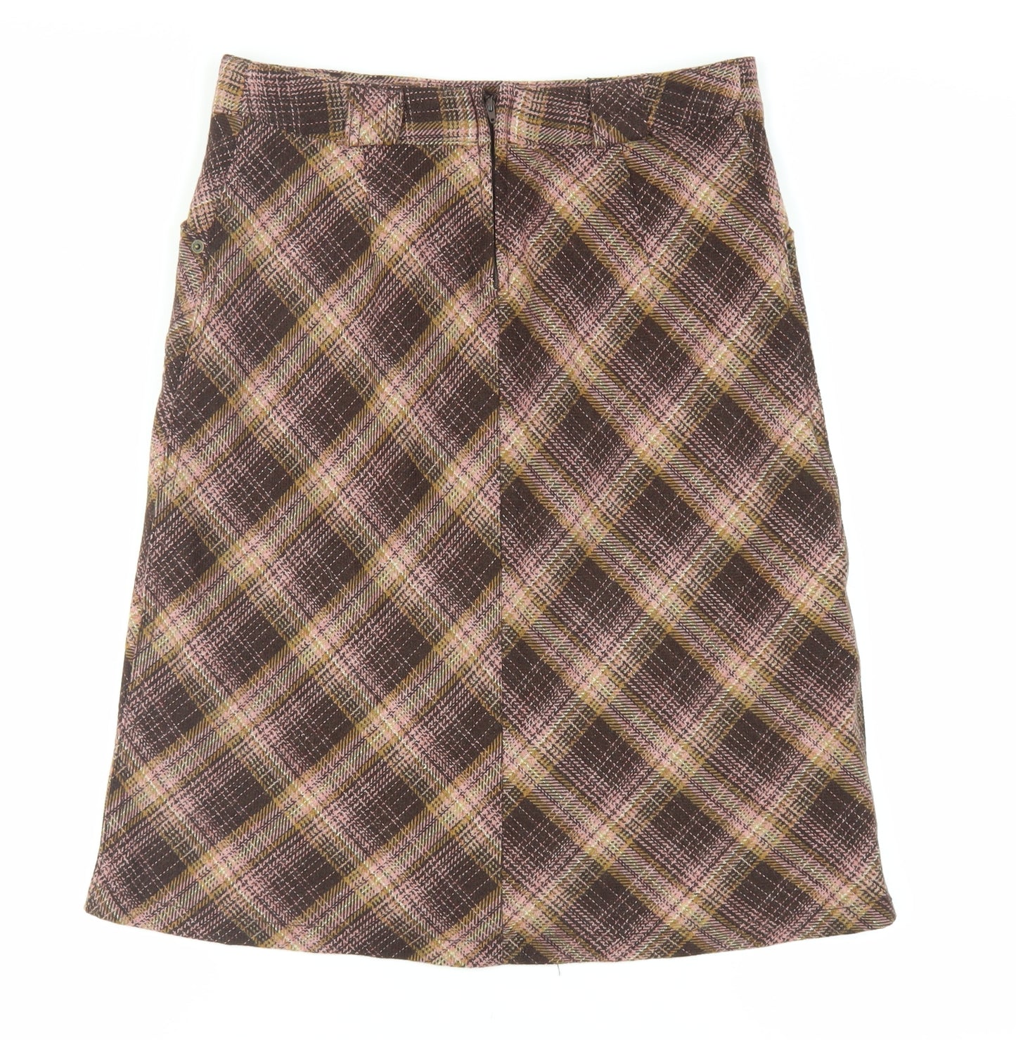 Divided by H&M Womens Brown Plaid Wool A-Line Skirt Size 12 Zip - Lined