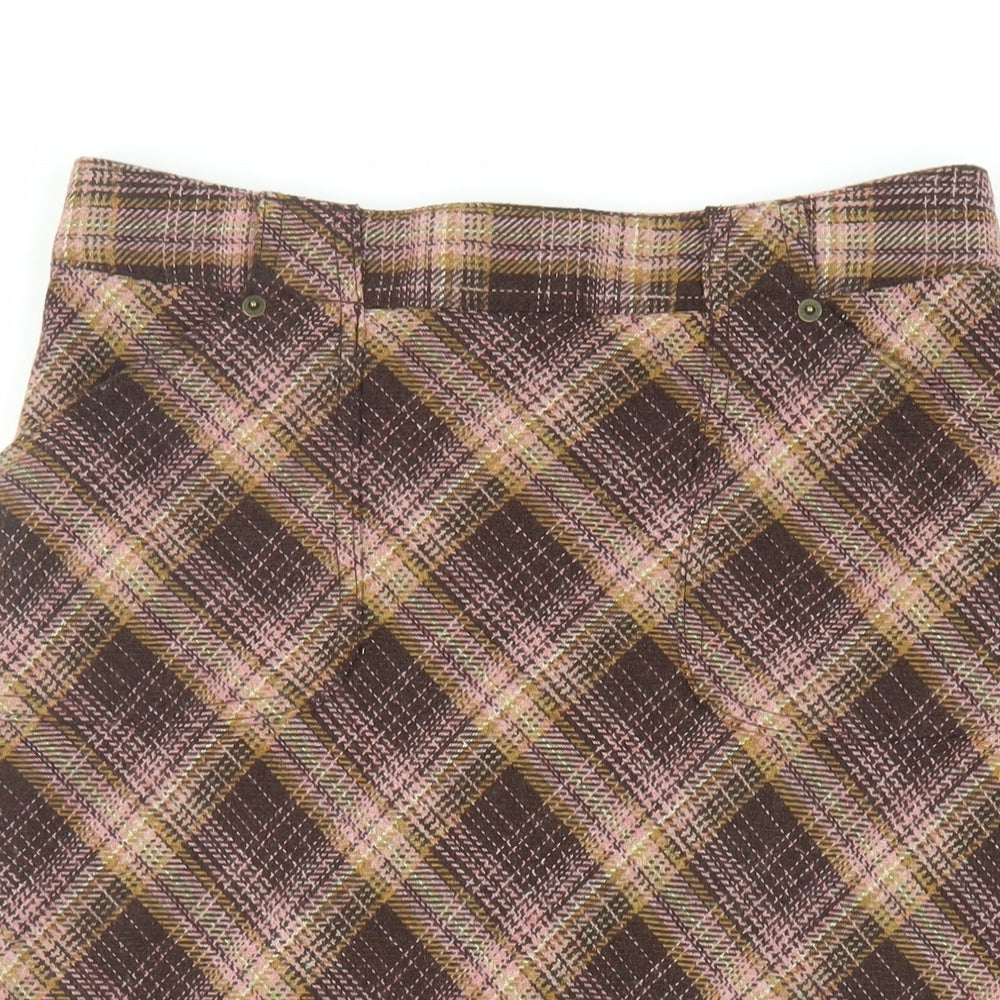 Divided by H&M Womens Brown Plaid Wool A-Line Skirt Size 12 Zip - Lined