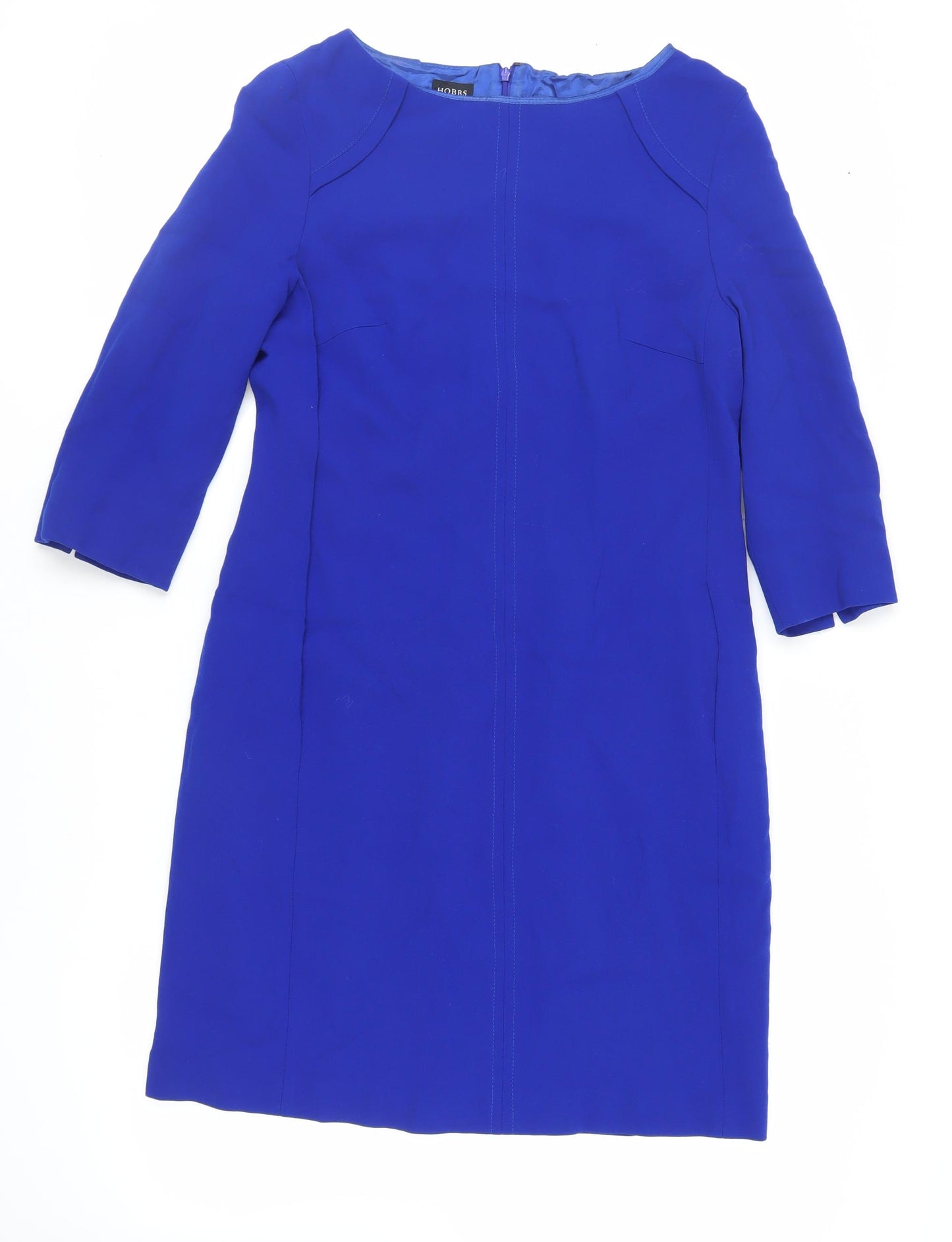 Hobbs Womens Blue Viscose Pencil Dress Size 16 Boat Neck Zip - Lined