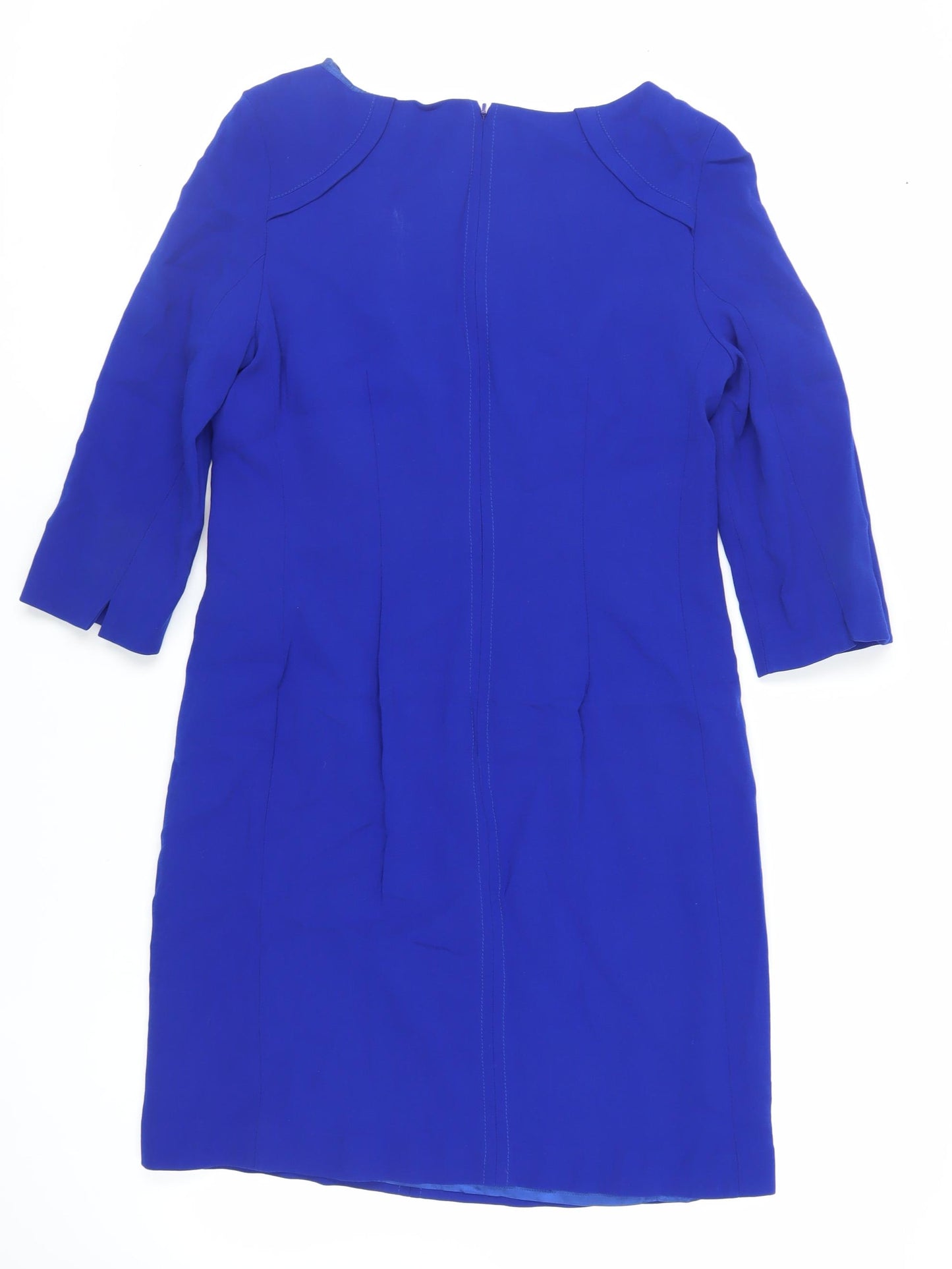 Hobbs Womens Blue Viscose Pencil Dress Size 16 Boat Neck Zip - Lined