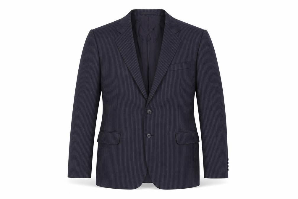 Front view of St Michael men’s blue striped wool jacket suit jacket, size 40, regular