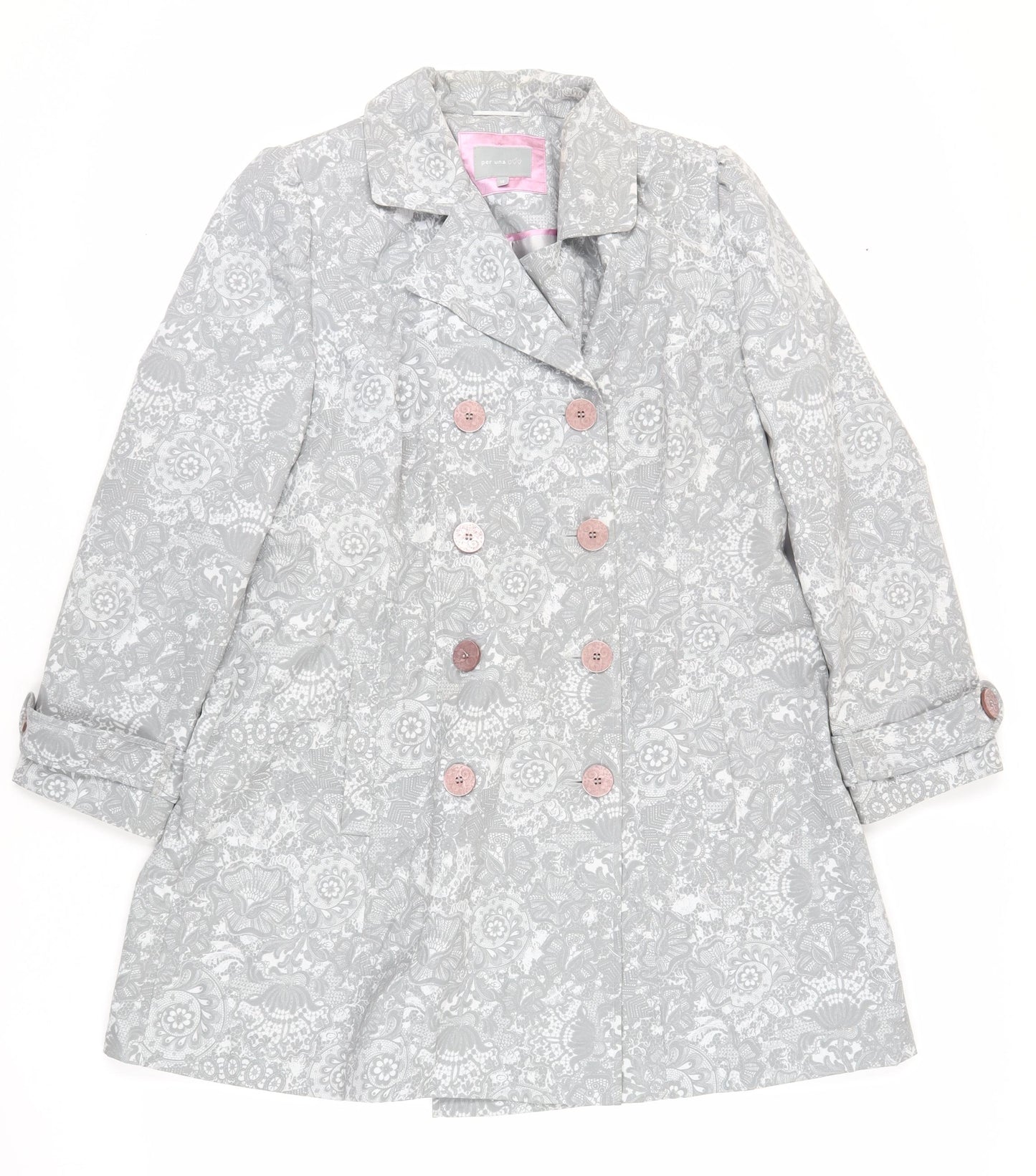 Per Una Womens Grey Paisley Overcoat Coat Size 18 Button