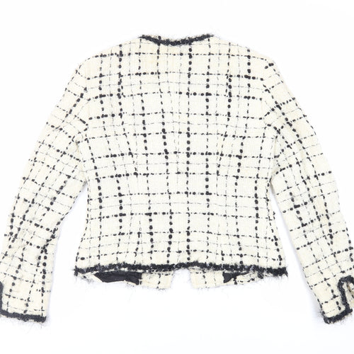 Zara Womens Ivory Plaid Jacket Blazer Size 12 Hook & Eye