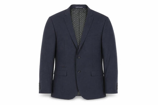 Front view of Next men’s blue polyester jacket suit jacket, size 46, regular