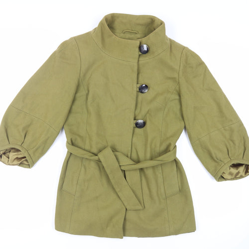 Topshop Womens Green Pea Coat Coat Size 12 Button - Belted