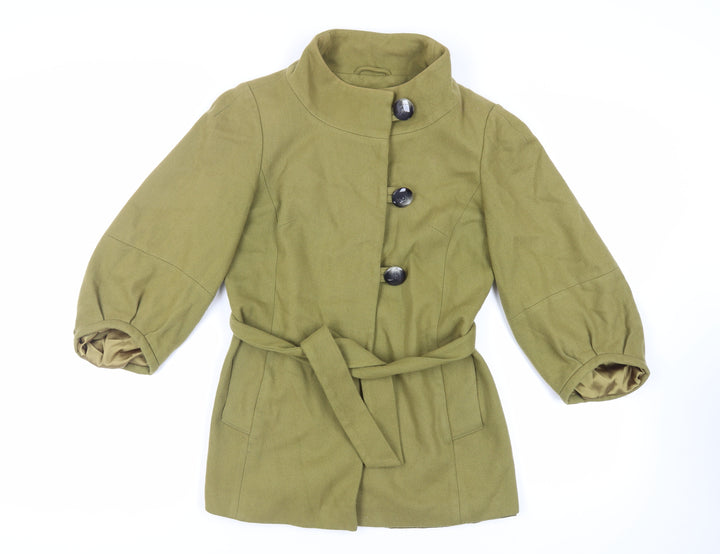 Topshop Womens Green Pea Coat Coat Size 12 Button - Belted