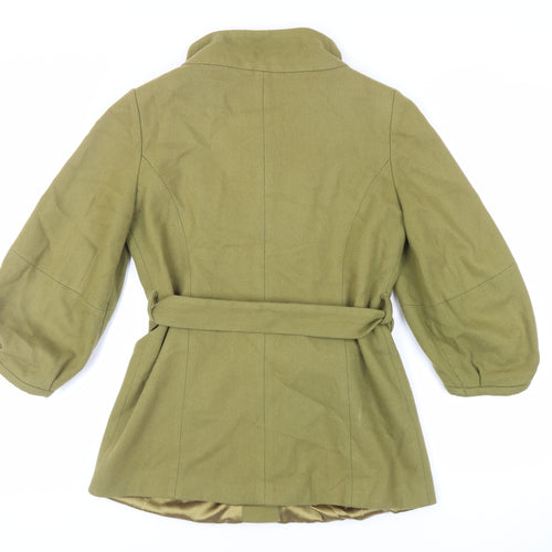 Topshop Womens Green Pea Coat Coat Size 12 Button - Belted