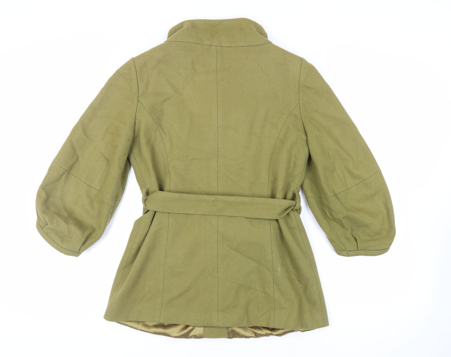Topshop Womens Green Pea Coat Coat Size 12 Button - Belted