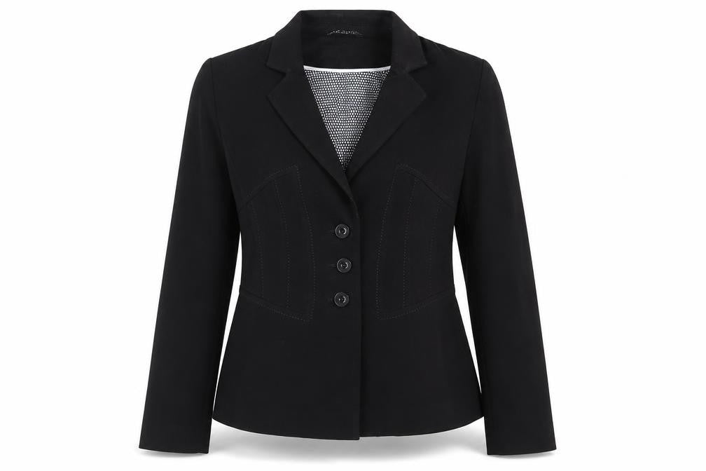 Front view of Marks & Spencer women’s black jacket blazer, size UK 10, button