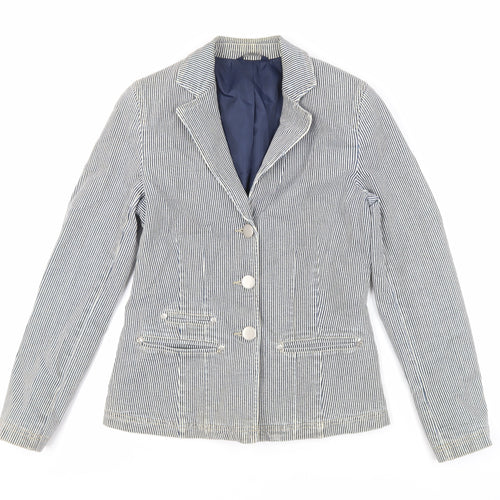 Marks and Spencer Womens Blue Striped Jacket Blazer Size 8 Button