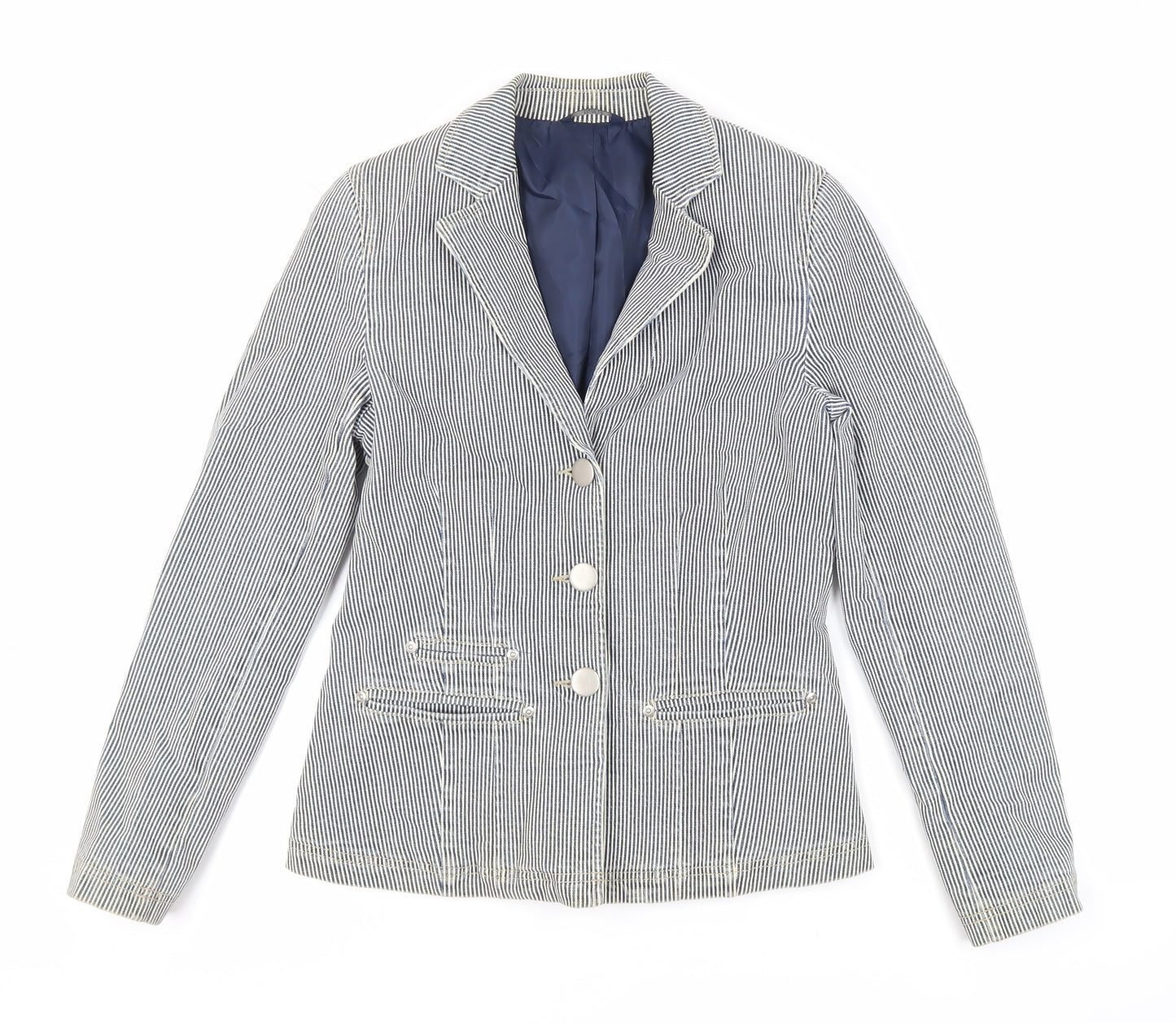 Marks and Spencer Womens Blue Striped Jacket Blazer Size 8 Button