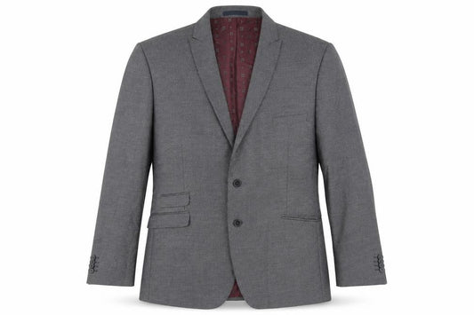 Front view of Burton men’s grey polyester jacket suit jacket, size 48, regular