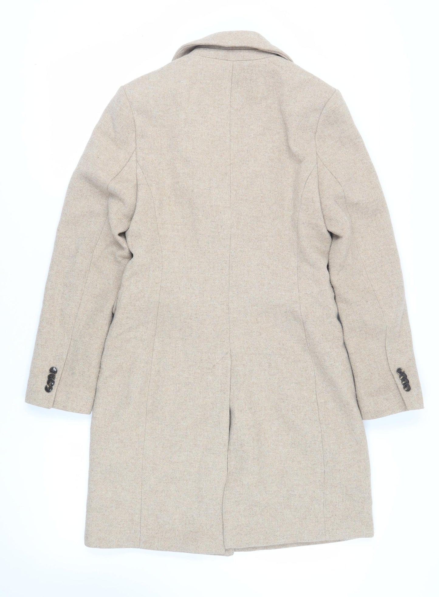H&M Womens Beige Overcoat Coat Size 6 Button