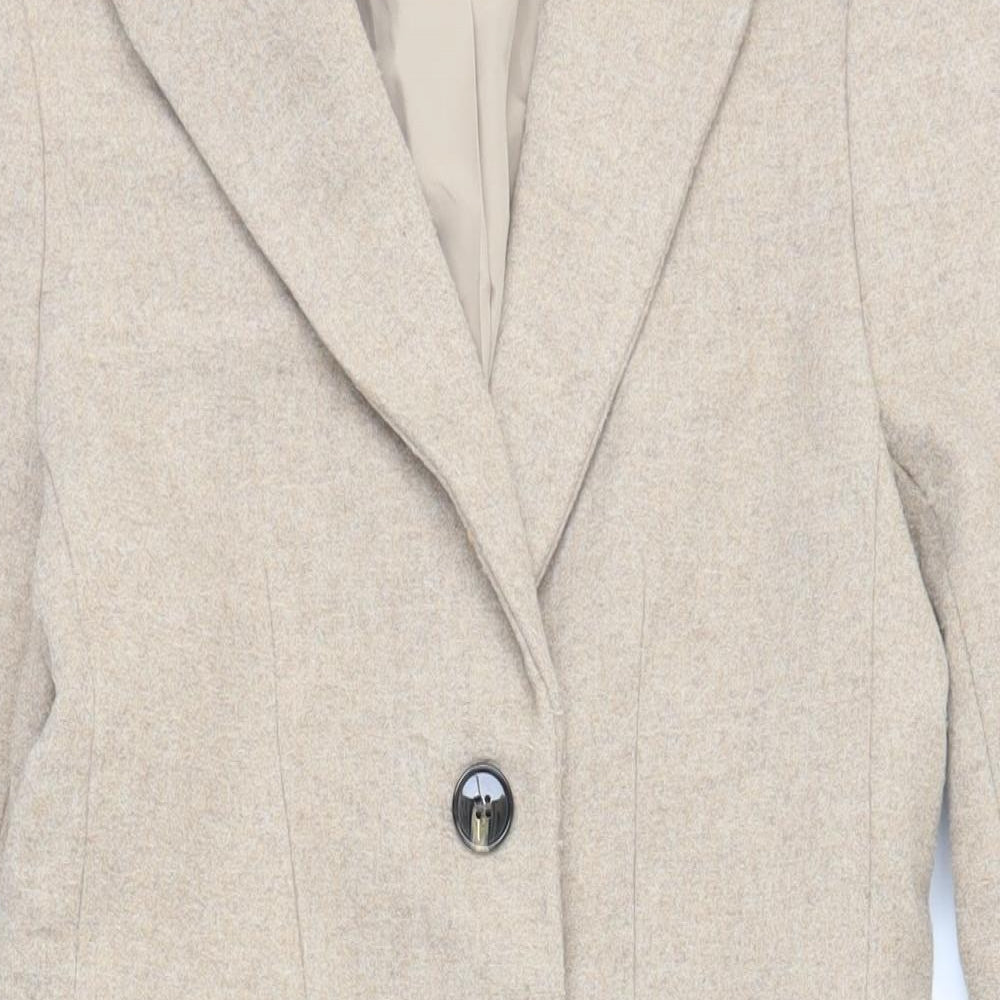 H&M Womens Beige Overcoat Coat Size 6 Button