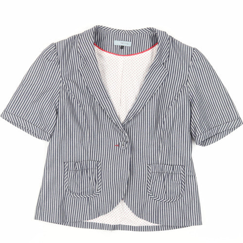 Red Herring Womens Blue Striped Jacket Blazer Size 14 Button