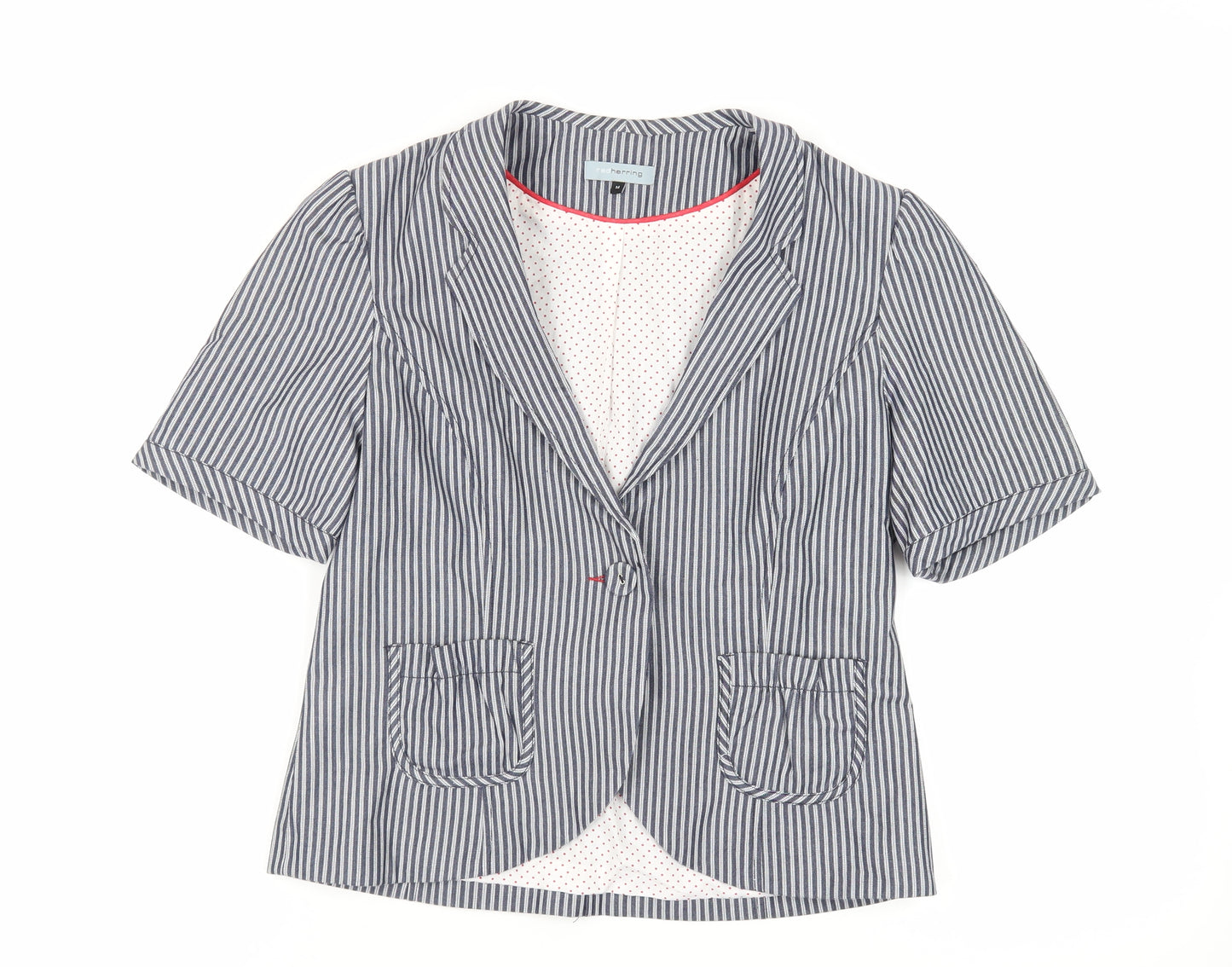 Red Herring Womens Blue Striped Jacket Blazer Size 14 Button