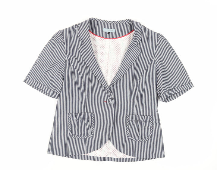 Red Herring Womens Blue Striped Jacket Blazer Size 14 Button