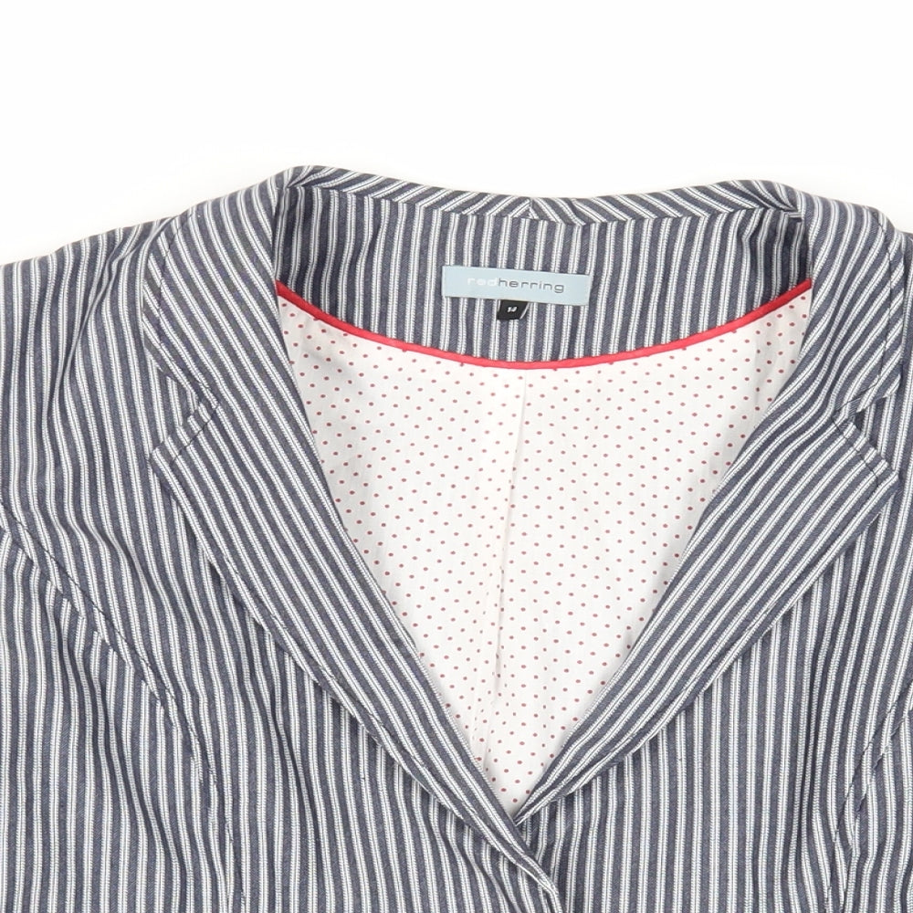 Red Herring Womens Blue Striped Jacket Blazer Size 14 Button