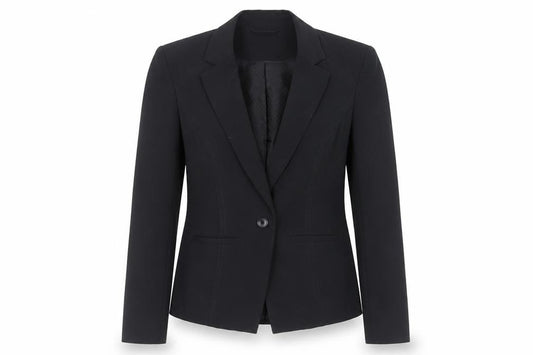 Front view of New Look women’s black jacket blazer, size UK 10, button