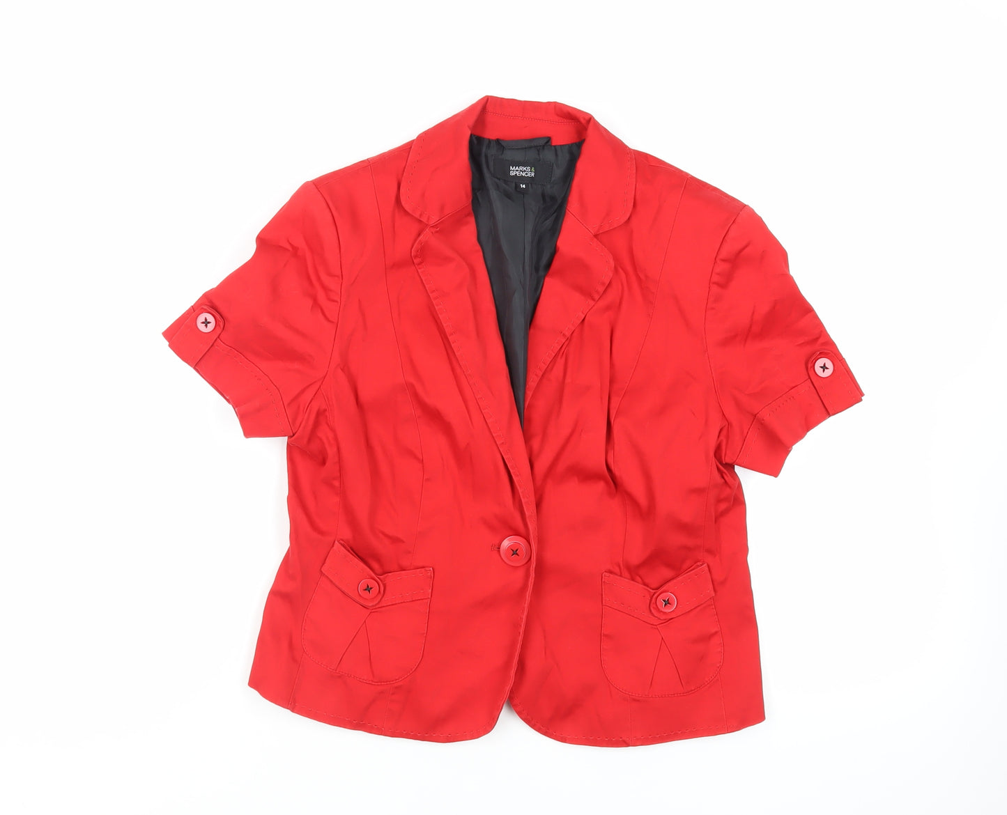 Marks and Spencer Womens Red Jacket Blazer Size 14 Button