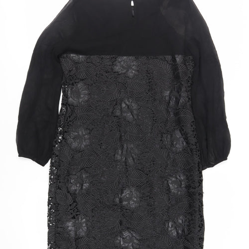 Marks and Spencer Womens Black Polyester Sheath Size 12 Boat Neck Button - Lace Overlay