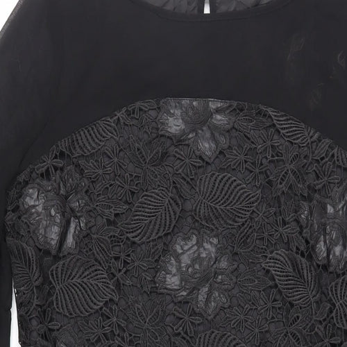 Marks and Spencer Womens Black Polyester Sheath Size 12 Boat Neck Button - Lace Overlay